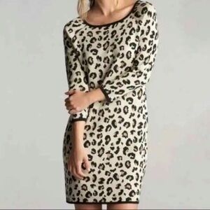Velvet by Graham & Spencer Cashmere Blend Long Sleeve Leopard Sweater‎ Dress L